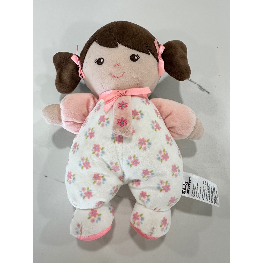 Baby Starters Plush My First Doll‎ Brown Hair Pink Floral Sleeper 10 Inch